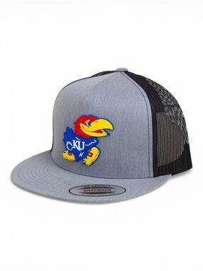 Kansas Jayhawks 3D Snapback Flat Bill Trucker Hat- Heather Grey/ Black